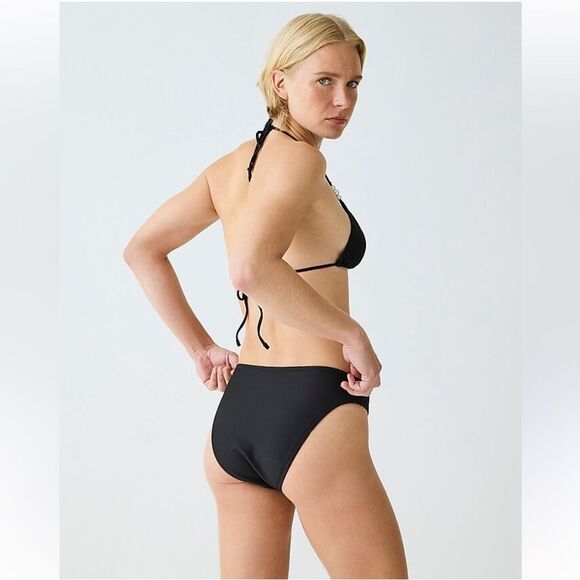 J Crew Ribbed High Rise Cheeky Bikini Bottom Black BE808 M - Picture 2 of 8